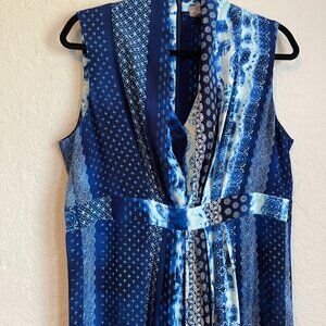 Chico's Boho Blue Geometric Tie Dye Gathered Sleeveless Maxi Dress SZ. 1 US 8